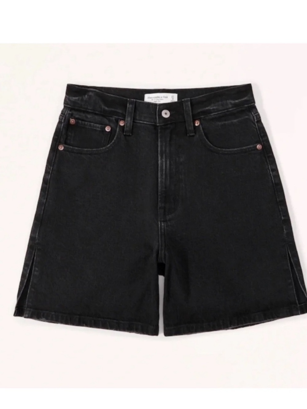 Abercrombie & Fitch High Rise Dad Shorts Black Stretch Denim 5” Inseam-26